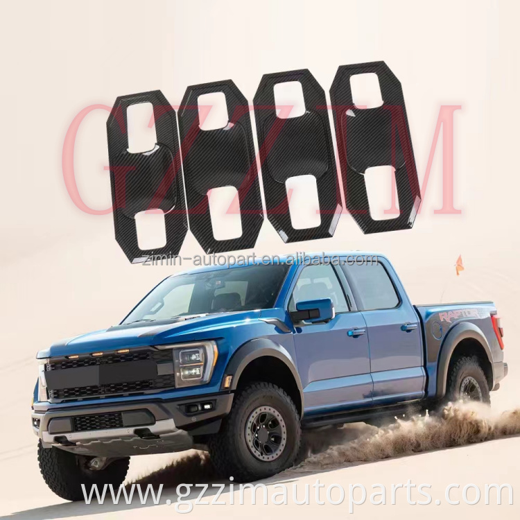 Black Carbon Fiber Accessories Car Exterior Waterproof Covers Handle Mirror Bowl Trim For F150 F-150 Raptor 2023